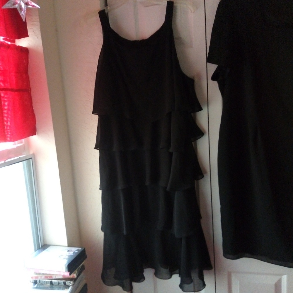 Black layered fancy dress beads on shoulder strap